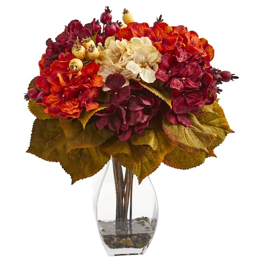 16&#x22; Autumn Assorted Hydrangea &#x26; Berry Arrangement in Round Vase